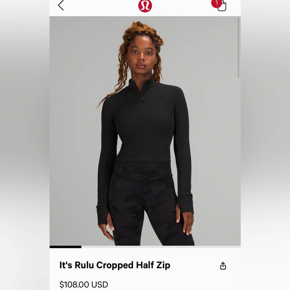 lulu lemon rulu cropped half zip